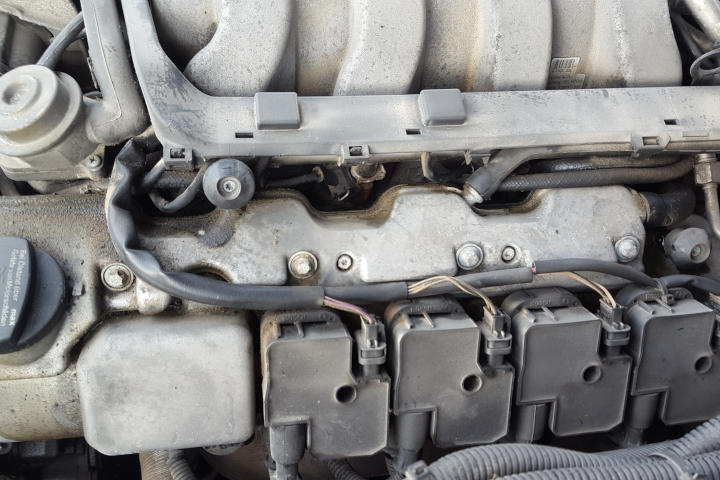 File:W220 engine breather cover oil leak M113 left side.jpg