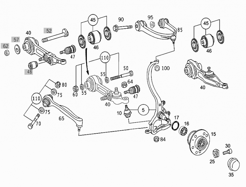 File:W220 steering knuckle and control arm epc.png