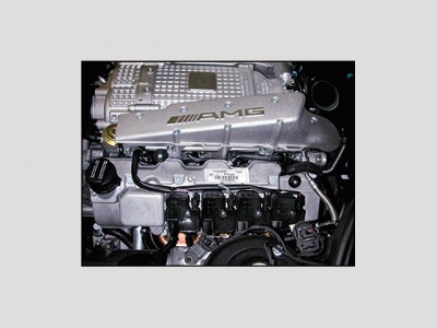 Shown on 220 S65 AMG, Engine compartment, left front