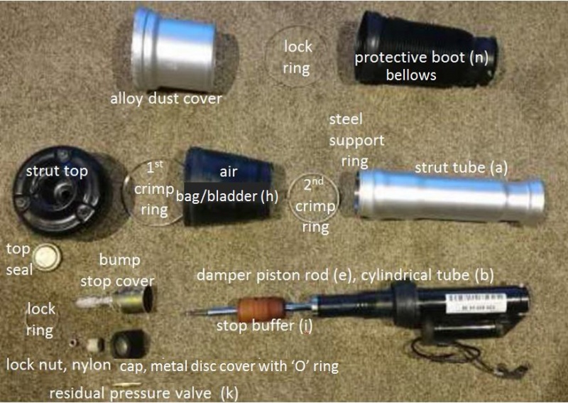Components of front axle spring strut.